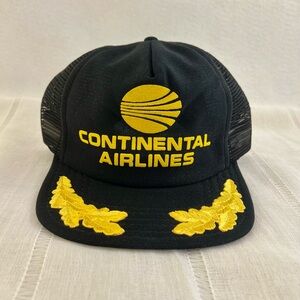 Vtg Continental Airlines Pilot Trucker Hat Snapback Gold Scrambled Eggs Leaves